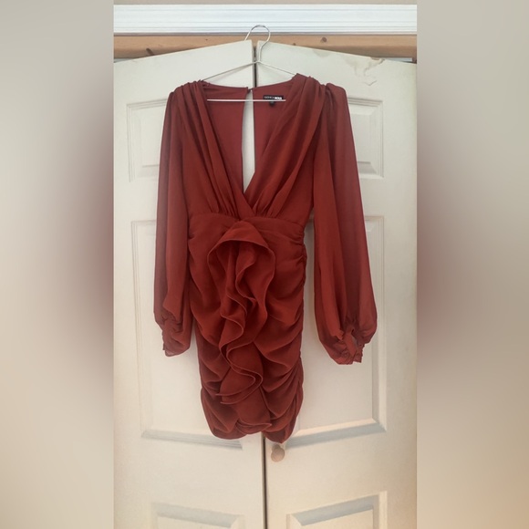 Fashion Nova “All about the business Ruched Mini Dress - Cognac - Picture 2 of 4